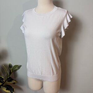 HALOGEN White Knit Sleeveless Ruffle Sweater ~ Medium